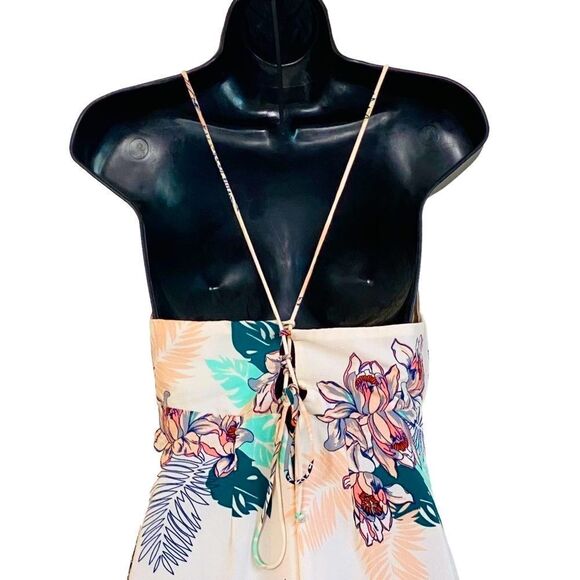 Ark & Co Abstract Tropical Floral Print Lace Up Back Crepe Jumpsuit Sz S - Picture 8 of 15